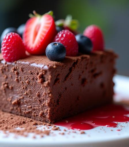 Künstlerisches Schokoladendessert mit Beeren